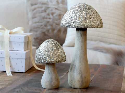 Champignon décoratif bois scintillante – H15 cm