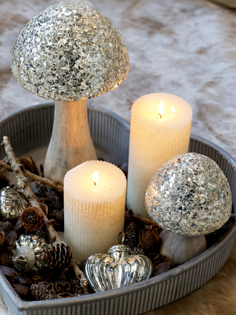 Champignon décoratif bois scintillante – H15 cm