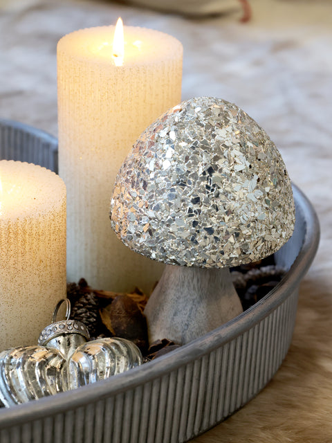 Champignon décoratif bois scintillante – H15 cm