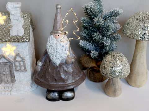 Champignon décoratif bois scintillante – H25 cm
