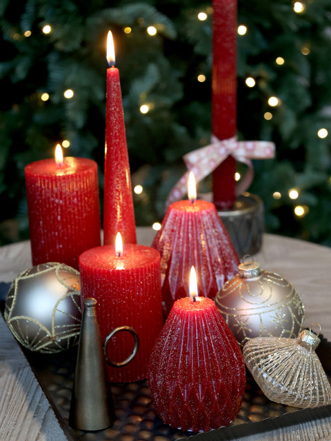 Bougie pilier rainures Cerise