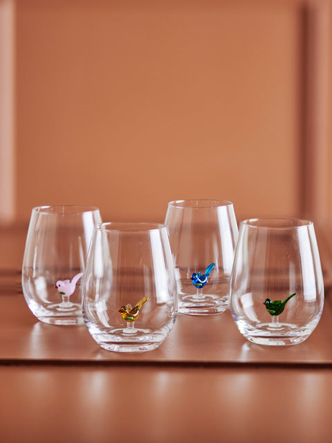 Verre Oiseau Céleste Bleu