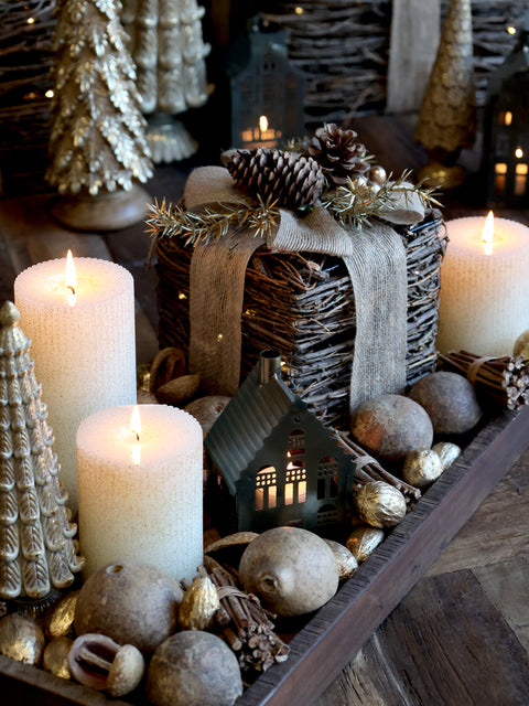 Bougie pilier rainures Blanc