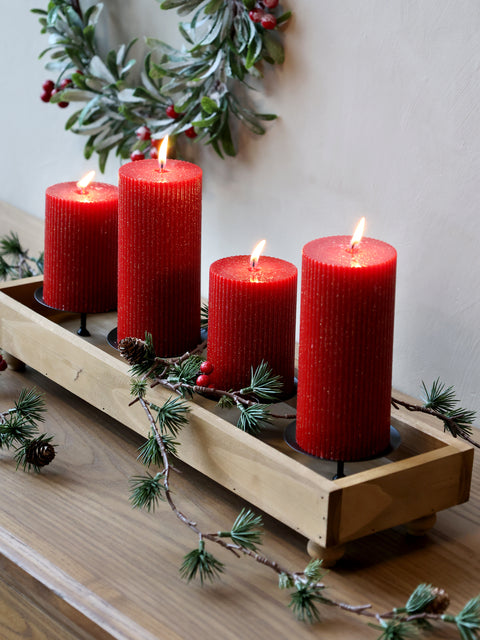 Bougie pilier rainures Cerise