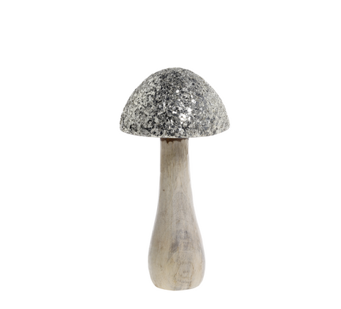 Champignon décoratif bois scintillante – H25 cm