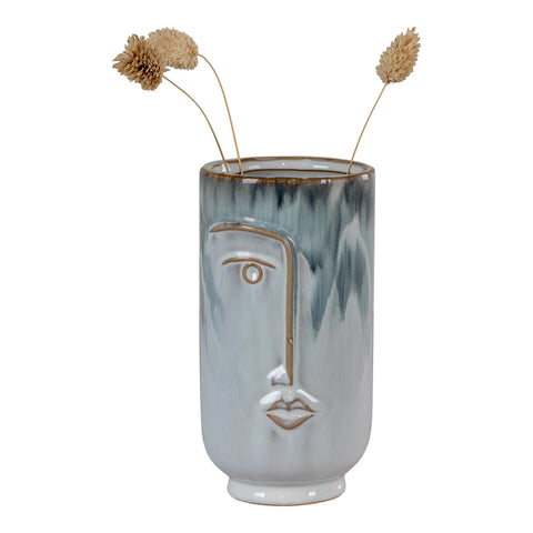 Vase Visage en Céramique Bleu