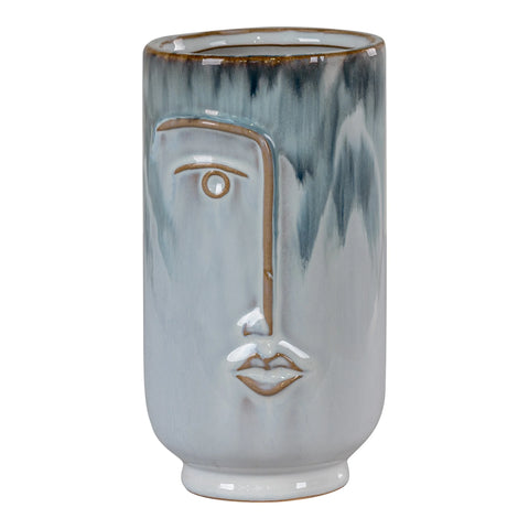 Vase Visage en Céramique Bleu